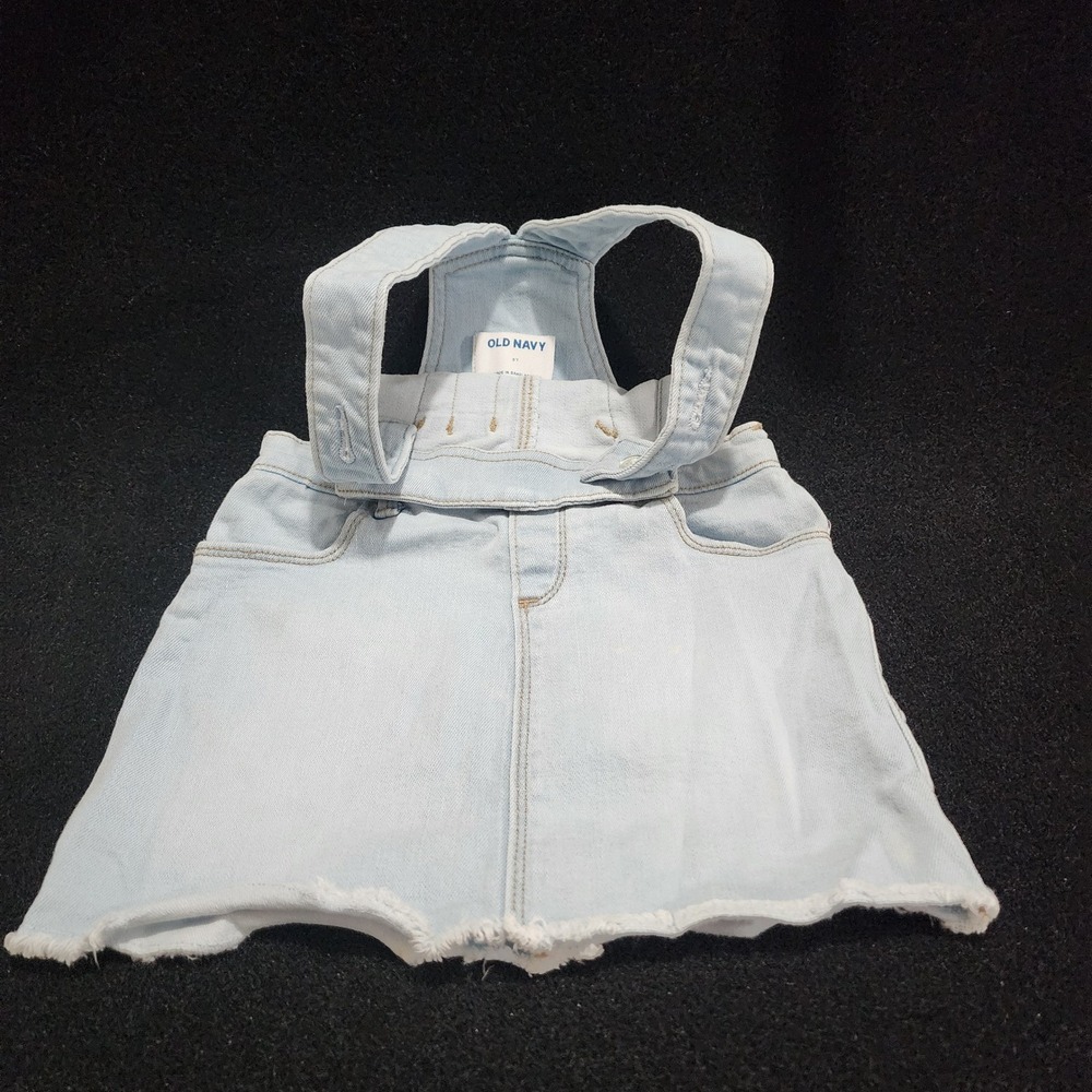 Old Navy‎ Baby Girls Denim Overall Dress 3T Light Wash Frayed Hem